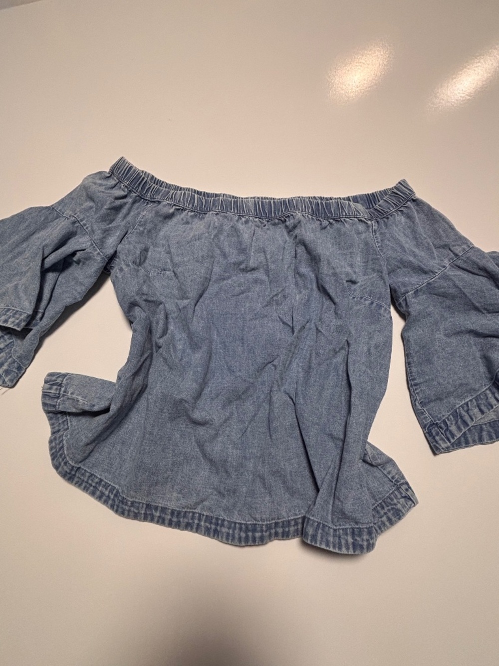 Womens Lane Bryant Off the Shoulder Chambray Bell Sleeve Blouse Size 14/16